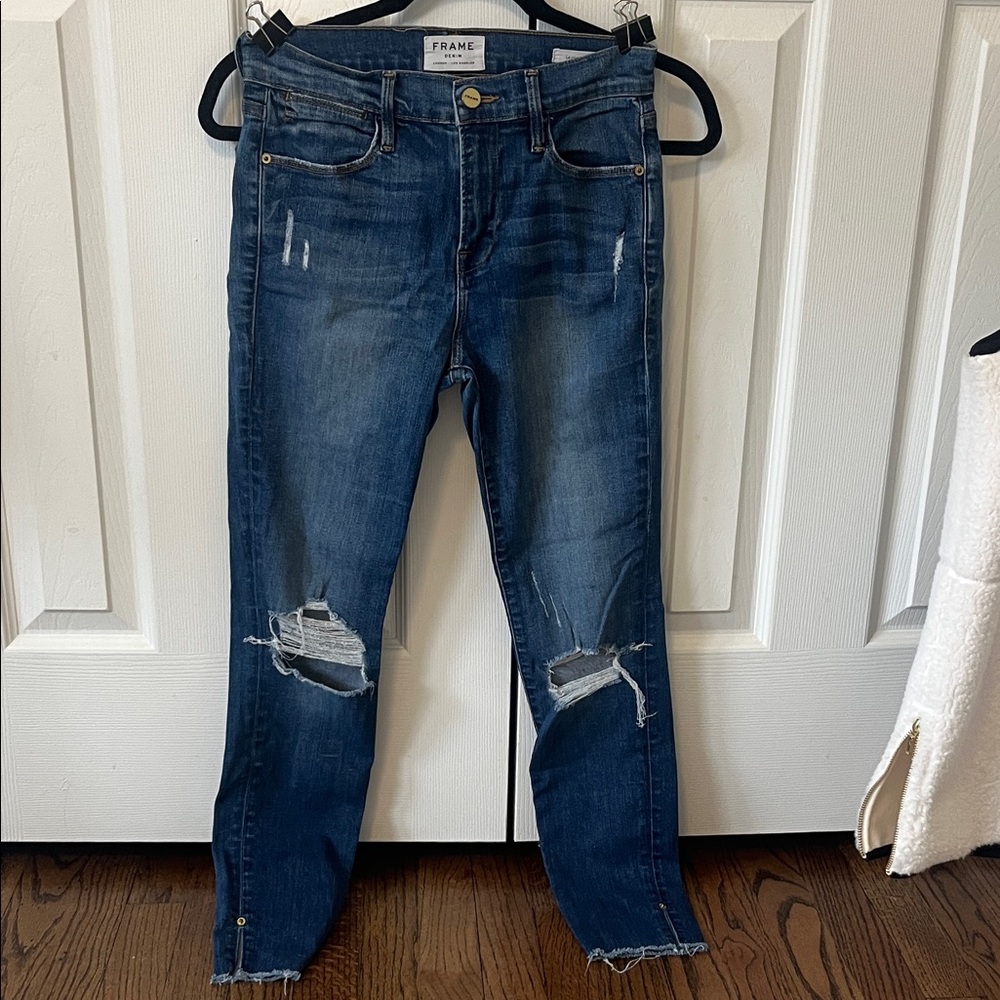 Frame Le high skinny  Denim Women's Ripped Dark Blue Skinny Jeans
